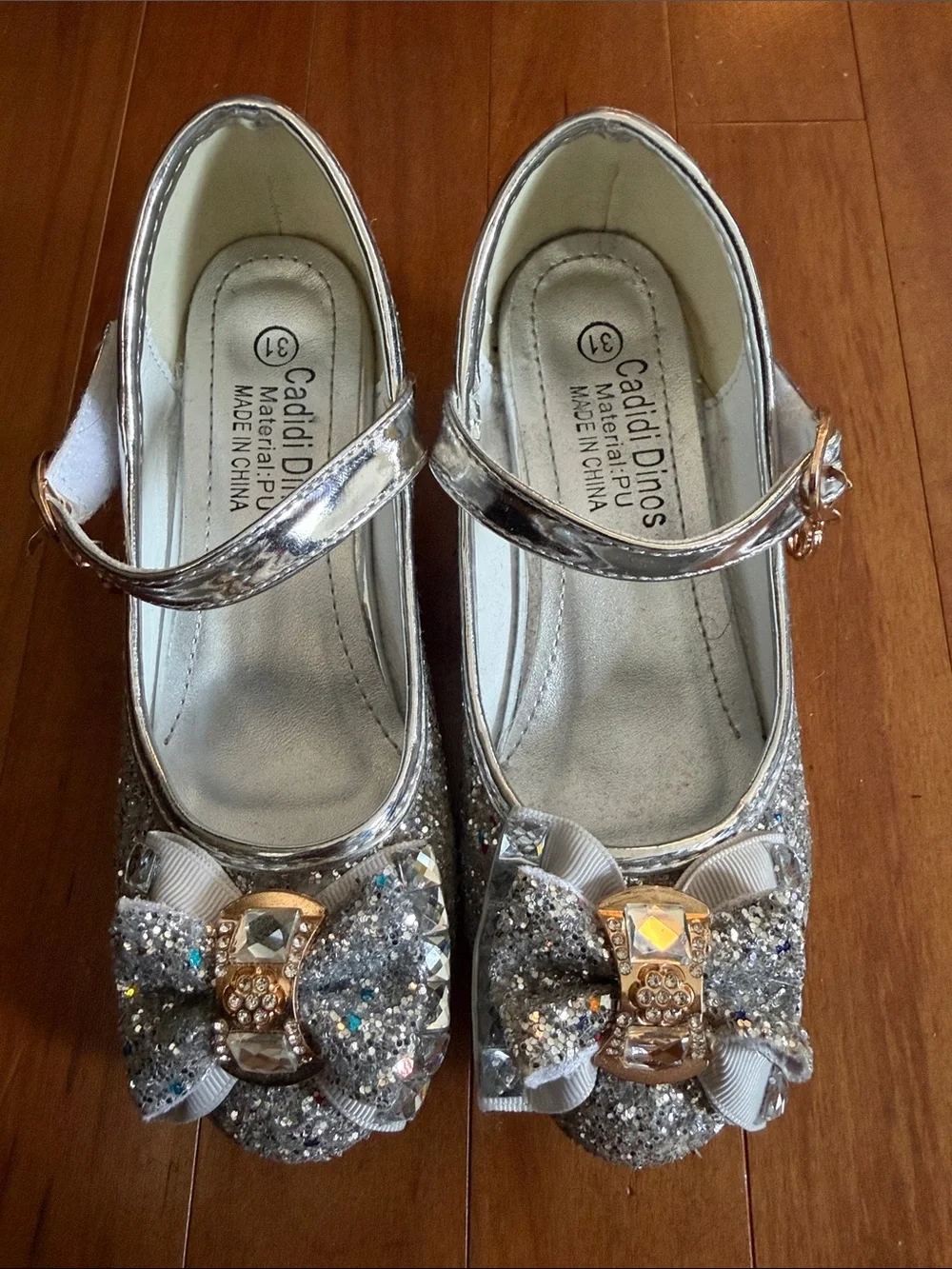 Girls' Silver Glitter Mary Jane Heel Shoes